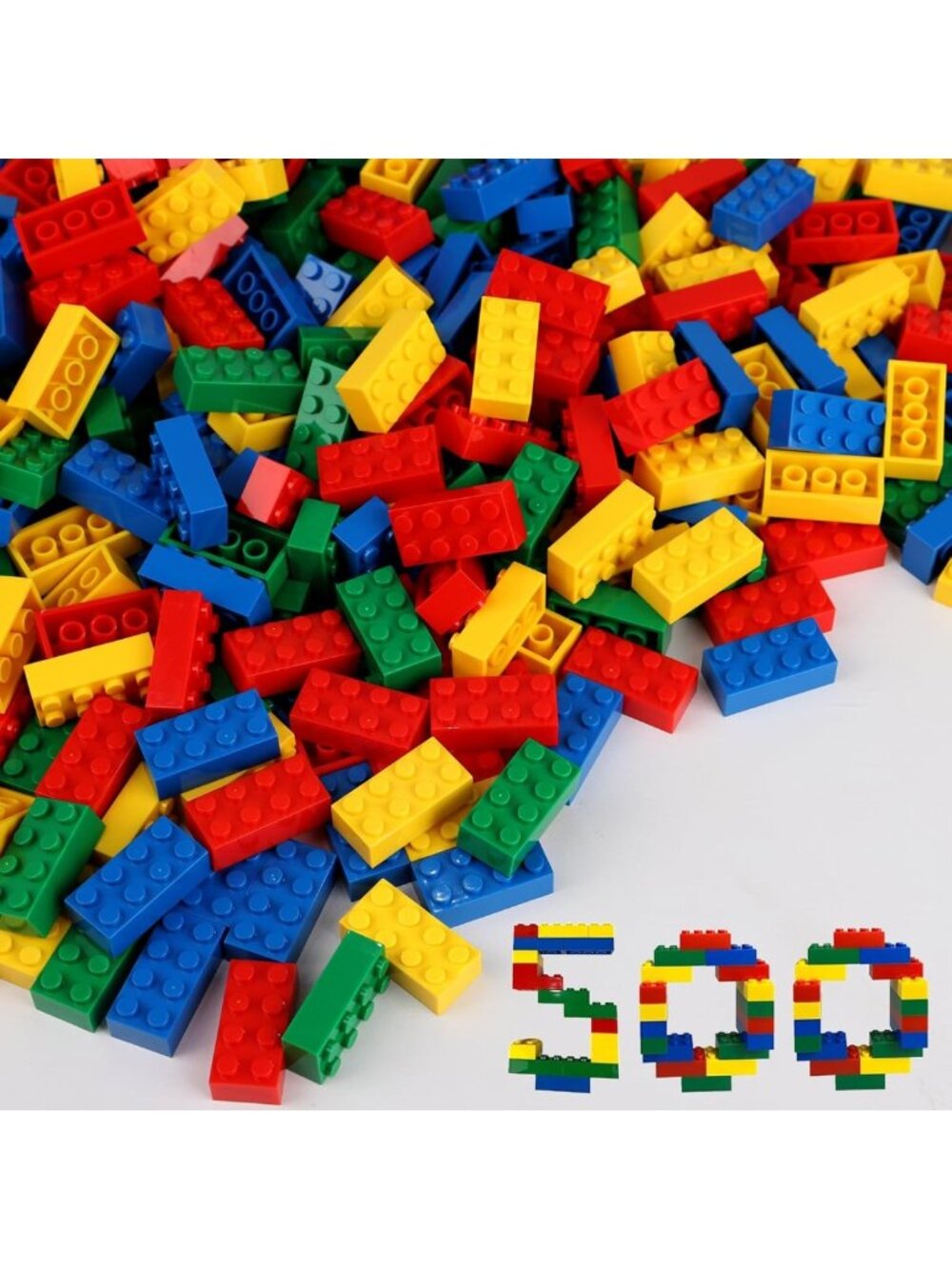 500 Piece Classic Building Bricks Set - Colorful Red, Yellow, Blue, Green Blocks